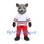 Mouse Mascot Costume in Gray with White Hockey Jersey and Red Trousers