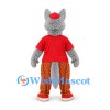 Wolf Mascot Costume in Gray with Red Shirt and Orange Patterned Trousers