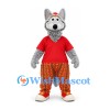 Wolf Mascot Costume in Gray with Red Shirt and Orange Patterned Trousers