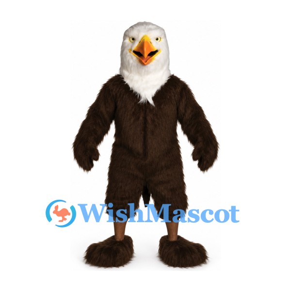 Eagle Mascot Costume in Dark Brown with White Head and Orange Beak