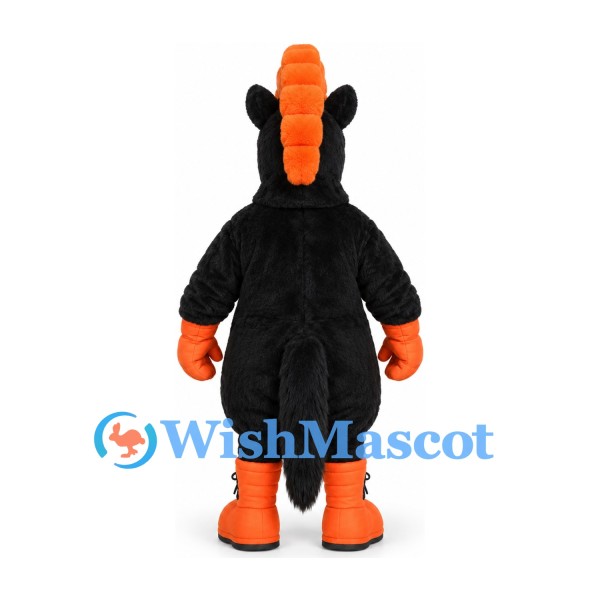 Horse Mascot Costume in Black with Orange Mane Hooves and Gloves