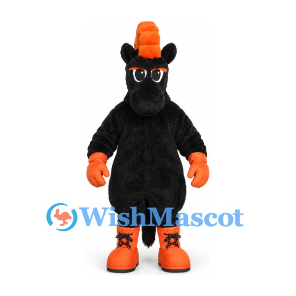 Horse Mascot Costume in Black with Orange Mane Hooves and Gloves