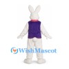 Rabbit Mascot Costume in White with Purple Vest and Floral Bow Tie