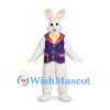 Rabbit Mascot Costume in White with Purple Vest and Floral Bow Tie