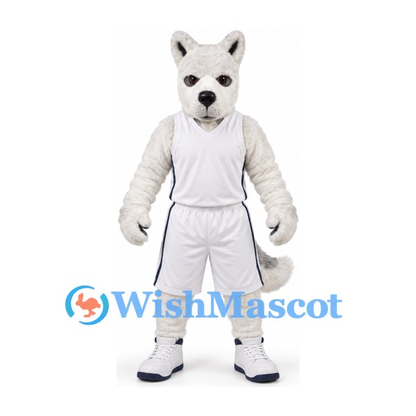 Wolf Mascot Costume in White with White Sports Uniform