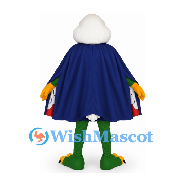 Eagle Superhero Mascot Costume in Green with Navy Cape and White Head