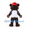 Bear Mascot Costume in Brown with White Raglan Shirt and Red Cap