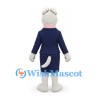 Dog Mascot Costume in White with Navy Skirt Suit and Pink Scarf