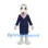 Dog Mascot Costume in White with Navy Skirt Suit and Pink Scarf