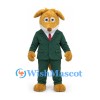 Dog Mascot Costume in Tan with Green Business Suit and Red Tie