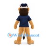 Lion Mascot Costume in Tan with Navy Polo Shirt and Silver Crown