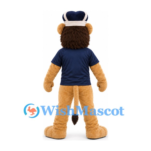 Lion Mascot Costume in Tan with Navy Polo Shirt and Silver Crown