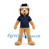 Lion Mascot Costume in Tan with Navy Polo Shirt and Silver Crown