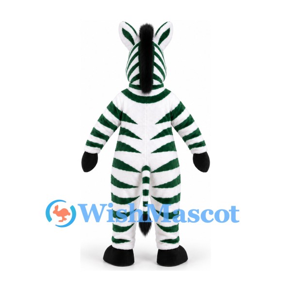 Zebra Mascot Costume in White with Dark Green Stripes