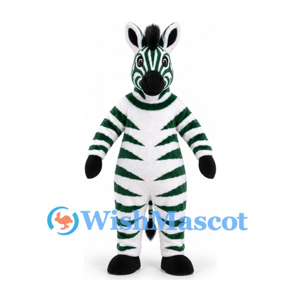 Zebra Mascot Costume in White with Dark Green Stripes