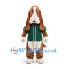 Basset Hound Mascot Costume in Brown and White with Green Shirt