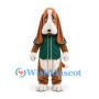 Basset Hound Mascot Costume in Brown and White with Green Shirt