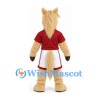 Horse Mascot Costume in Cream with Red Shirt and White Sports Shorts