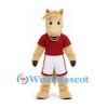 Horse Mascot Costume in Cream with Red Shirt and White Sports Shorts