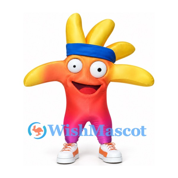 Hand Character Mascot Costume in Orange and Pink with Blue Headband