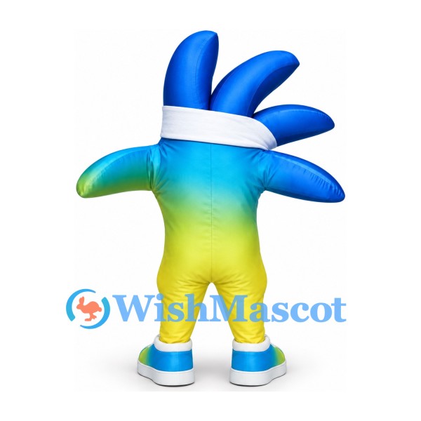 Hand Character Mascot Costume in Blue and Lime with White Headband
