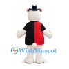 Polar Bear Mascot Costume with Black Hat and Red and Black Shirt