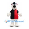 Polar Bear Mascot Costume with Black Hat and Red and Black Shirt