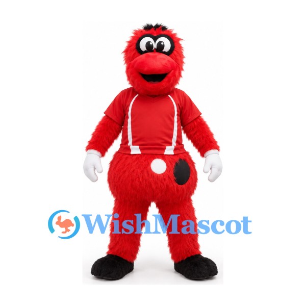Monster Mascot Costume in Red with Red Shirt White Suspenders and Gloves