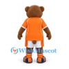 Bear Mascot Costume in Brown with Orange Sports Shirt and White Shorts