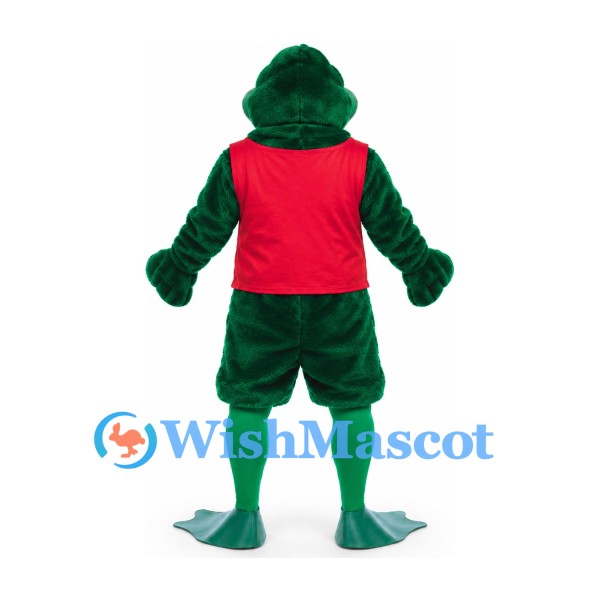 Frog Mascot Costume in Dark Green with Red Sleeveless Shirt