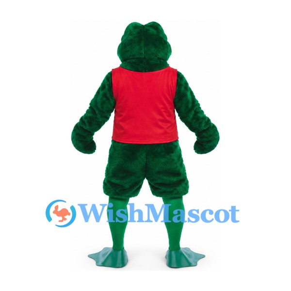Frog Mascot Costume in Dark Green with Red Sports Jersey