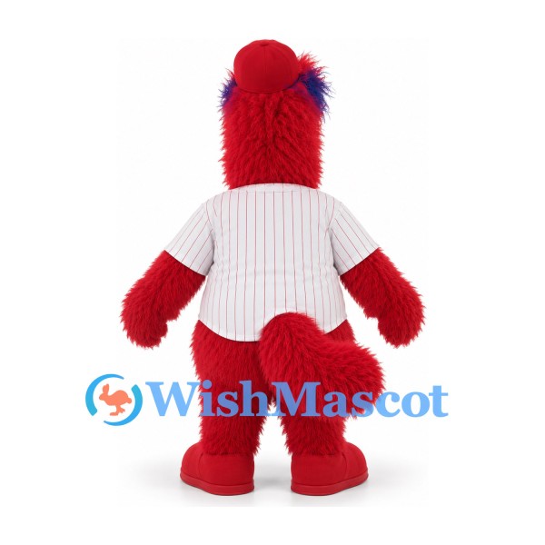 Monster Mascot Costume in Red with White Pinstriped Baseball Shirt