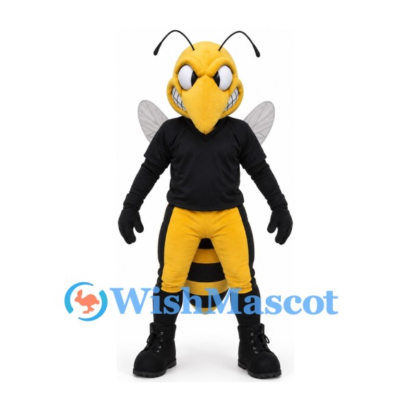 Wasp Mascot Costume in Yellow and Black with Black Shirt and Wings