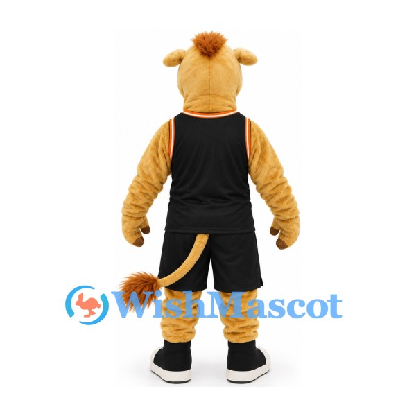Giraffe Mascot Costume in Tan with Black Basketball Uniform