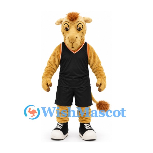 Giraffe Mascot Costume in Tan with Black Basketball Uniform