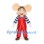 Mouse Mascot Costume with Large Beige Ears Red Overalls and Striped Shirt