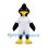 Bird Mascot Costume in Black with White Sports Uniform and Yellow Beak