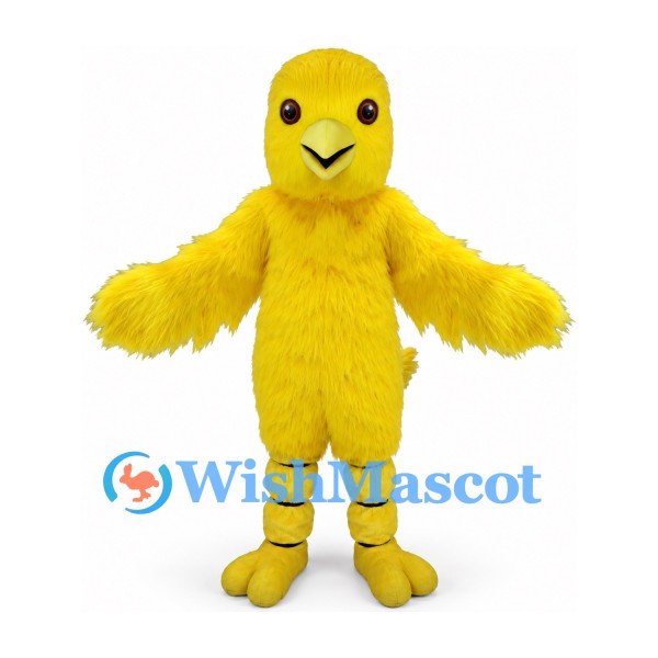 Chick Mascot Costume in Yellow with Small Wings and Striped Legs
