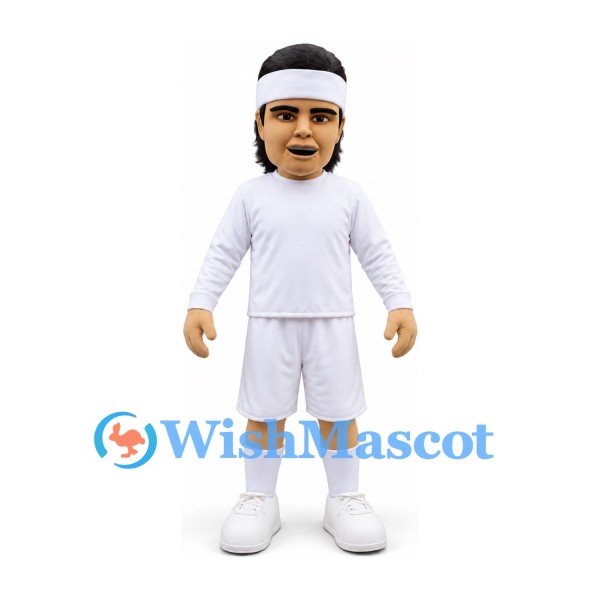 Man Mascot Costume in White Sports Uniform with White Headband