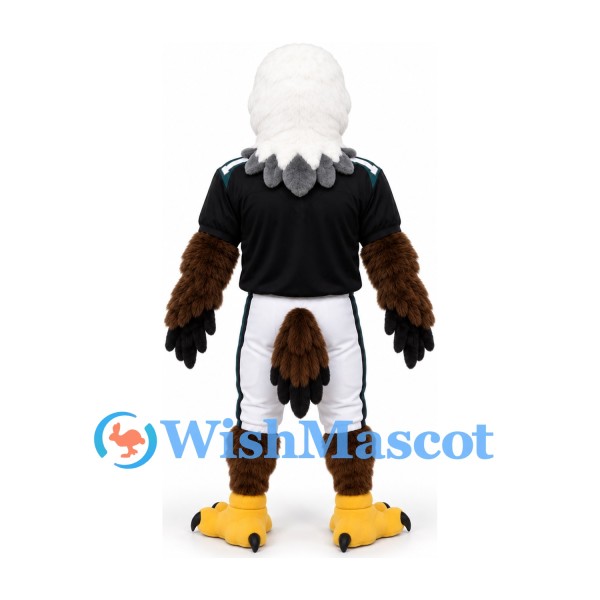 Eagle Mascot Costume in Brown and White with Black Football Jersey
