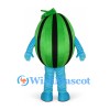 Watermelon Mascot Costume in Green with Black Stripes and Blue Legs