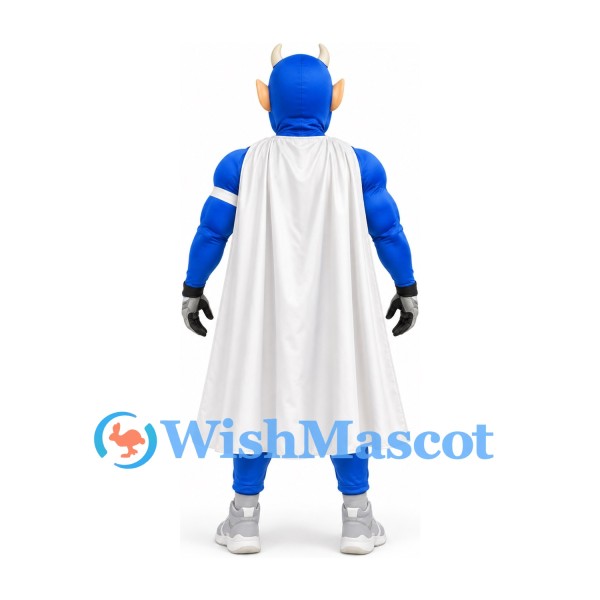 Superhero Mascot Costume in Blue with Black Jersey and White Cape
