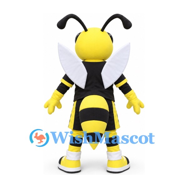 Bee Mascot Costume in Black Sports Uniform with White Wings