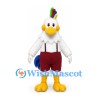 Rooster Mascot Costume in White with Burgundy Shorts and Suspenders