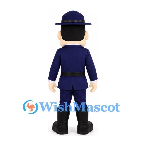 Police Officer Mascot Costume in Navy Uniform with Wide Brim Hat
