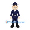 Police Officer Mascot Costume in Navy Uniform with Wide Brim Hat