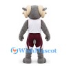 Ram Mascot Costume in Gray with White Sports Jersey and Burgundy Shorts
