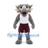 Ram Mascot Costume in Gray with White Sports Jersey and Burgundy Shorts