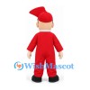 Man Mascot Costume in Red Jumpsuit with Glasses and Tall Red Cap