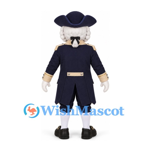 Patriot Mascot Costume in Navy and Cream with Gray Wig and Tricorn Hat